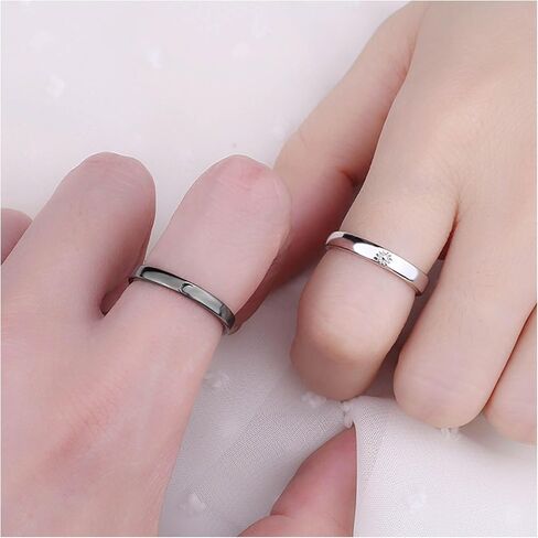 Sun and Moon Couple Rings Set Adjustable Rings Black White Couple Rings for Girlfriend and Boyfriend Valentine's Day Gift Jewelry in Saudi Arabia