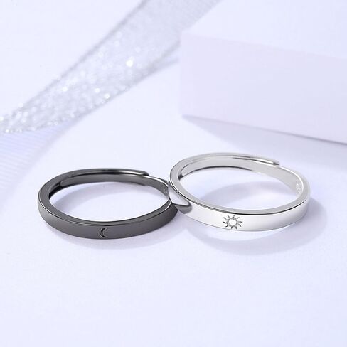 Sun and Moon Couple Rings Set Adjustable Rings Black White Couple Rings for Girlfriend and Boyfriend Valentine's Day Gift Jewelry in Saudi Arabia