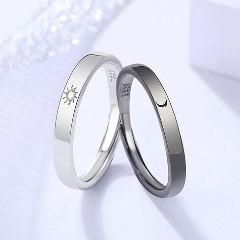 Sun and Moon Couple Rings Set Adjustable Rings Black White Couple Rings for Girlfriend and Boyfriend Valentine's Day Gift Jewelry in Saudi Arabia