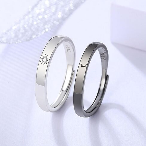 Sun and Moon Couple Rings Set Adjustable Rings Black White Couple Rings for Girlfriend and Boyfriend Valentine's Day Gift Jewelry in Saudi Arabia