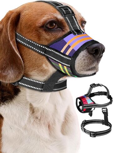 كمامة بيست اب للكلاب متوسطة الحجم، كمامات ناعمة مضادة للعض، طوق مضغ ونباح وثلاثة أشرطة عاكسة، تسمح بشرب القماش كمامة قابلة للتعديل للكلاب متوسطة الحجم - مقاس M in Kuwait