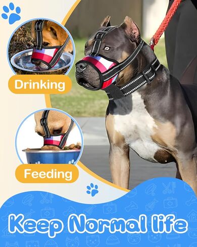 كمامة بيست اب للكلاب متوسطة الحجم، كمامات ناعمة مضادة للعض، طوق مضغ ونباح وثلاثة أشرطة عاكسة، تسمح بشرب القماش كمامة قابلة للتعديل للكلاب متوسطة الحجم - مقاس M in Kuwait