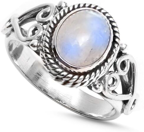 925 Sterling Silver Rainbow Moonstone Crystal Rings, June Birthstone Handmade Statement Ring For Women and Girls, Us Size- 7 Promise Rings For Her in Saudi Arabia