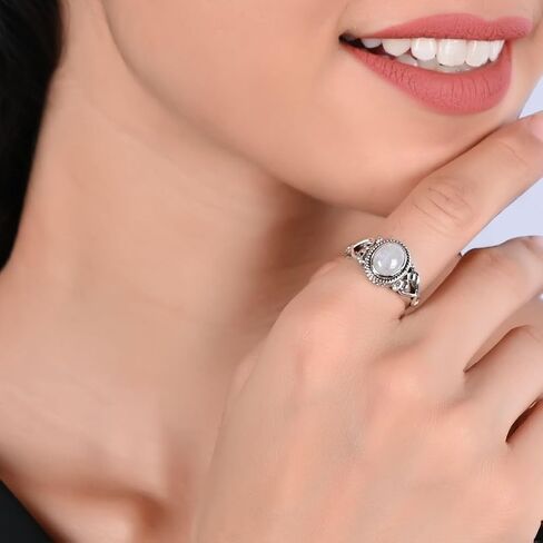 925 Sterling Silver Rainbow Moonstone Crystal Rings, June Birthstone Handmade Statement Ring For Women and Girls, Us Size- 7 Promise Rings For Her in Saudi Arabia