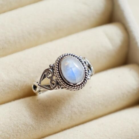 925 Sterling Silver Rainbow Moonstone Crystal Rings, June Birthstone Handmade Statement Ring For Women and Girls, Us Size- 7 Promise Rings For Her in Saudi Arabia