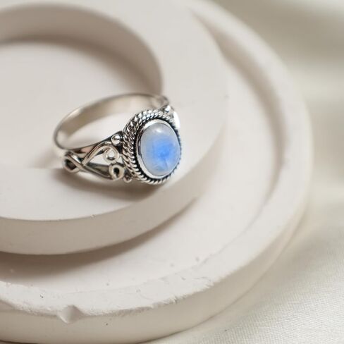 925 Sterling Silver Rainbow Moonstone Crystal Rings, June Birthstone Handmade Statement Ring For Women and Girls, Us Size- 7 Promise Rings For Her in Saudi Arabia