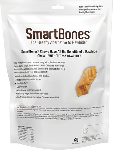 رقائق سمارت بونز المنتفخة، 16 قطعة، مصنوعة من زبدة الفول السوداني الحقيقية، مضغ خالي من الجلود الخام للكلاب، 7.8 أونصة in Kuwait