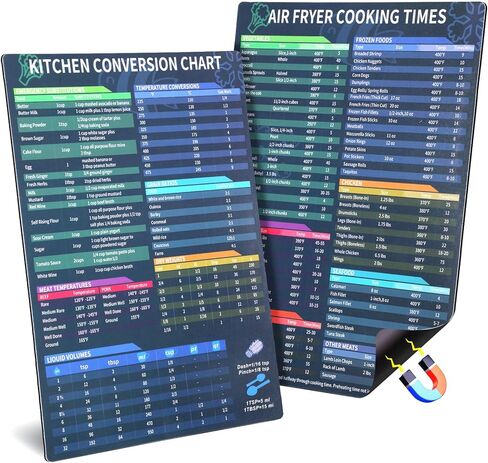 GeeRic Air Fryer Magnetic Cheat Sheet Set, 2 Pack Air Fryer Accessories Cook Times, Comprehensive Air Fryer Cooking Times Guide for Perfect Meals Every Time in Kuwait
