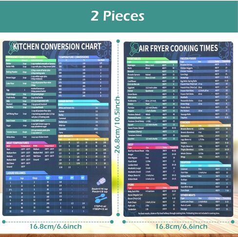 GeeRic Air Fryer Magnetic Cheat Sheet Set, 2 Pack Air Fryer Accessories Cook Times, Comprehensive Air Fryer Cooking Times Guide for Perfect Meals Every Time in Kuwait