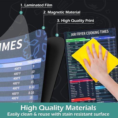 GeeRic Air Fryer Magnetic Cheat Sheet Set, 2 Pack Air Fryer Accessories Cook Times, Comprehensive Air Fryer Cooking Times Guide for Perfect Meals Every Time in Kuwait