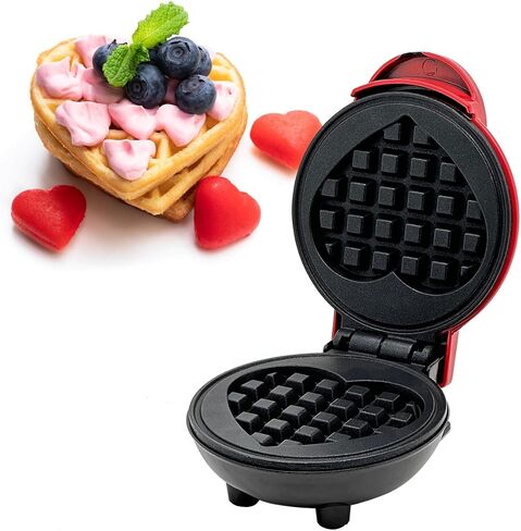 Mini Waffle Maker,4 Inch Non-Stick Griddle for Waffles,Heart Shape Design Waffle Iron,Portable Pancake Maker Machine for Kid,Easy to Clean,Perfect for Make Snacks,Sandwich,Eggs (Red) in Saudi Arabia