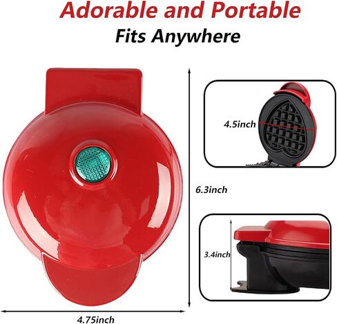 Mini Waffle Maker,4 Inch Non-Stick Griddle for Waffles,Heart Shape Design Waffle Iron,Portable Pancake Maker Machine for Kid,Easy to Clean,Perfect for Make Snacks,Sandwich,Eggs (Red) in Saudi Arabia