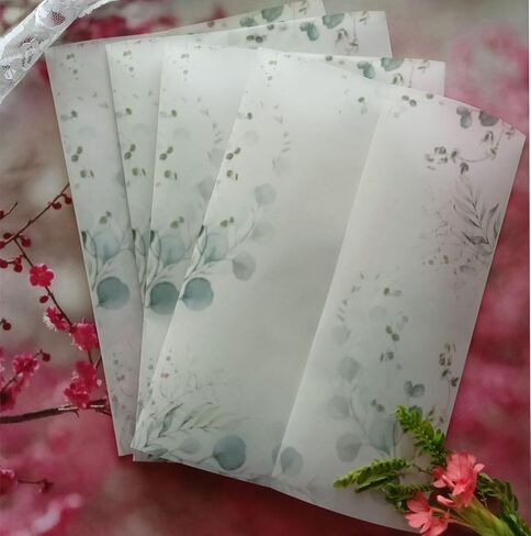 Eucalyptus Greenery Leaves Printed Vellum Jackets for 5x7 Invitations Garden Wedding Invites, Tropical Vellum Wrapper - Pack of 50 Sheets in Saudi Arabia