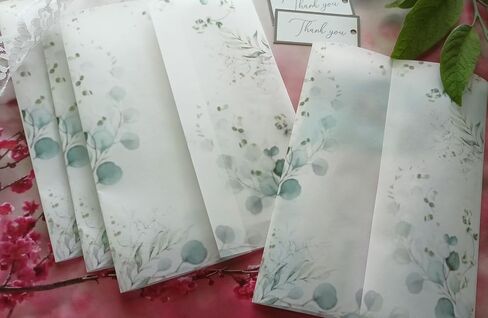 Eucalyptus Greenery Leaves Printed Vellum Jackets for 5x7 Invitations Garden Wedding Invites, Tropical Vellum Wrapper - Pack of 50 Sheets in Saudi Arabia