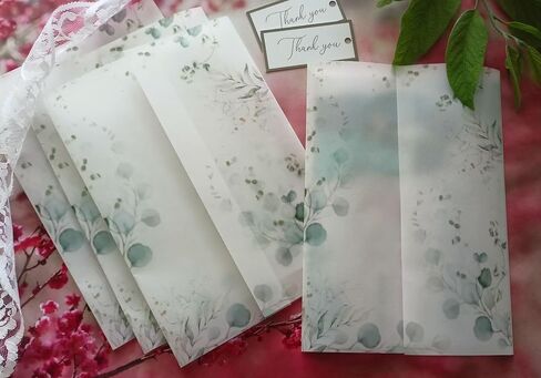 Eucalyptus Greenery Leaves Printed Vellum Jackets for 5x7 Invitations Garden Wedding Invites, Tropical Vellum Wrapper - Pack of 50 Sheets in Saudi Arabia