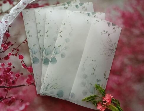 Eucalyptus Greenery Leaves Printed Vellum Jackets for 5x7 Invitations Garden Wedding Invites, Tropical Vellum Wrapper - Pack of 50 Sheets in Saudi Arabia