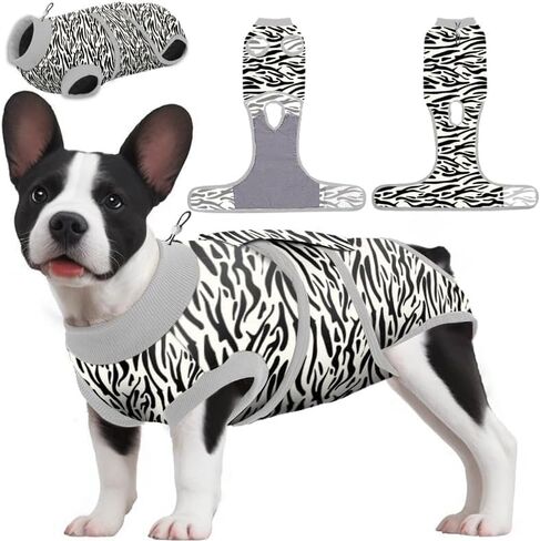 بدلة تعافي الكلاب، بدلة تعافي جراحي للكلاب للإناث والذكور، ملابس بعد الجراحة للكلاب، بدلة تعافي من جراحة الكلاب مضادة لللعق، نمط الفهد، رمادي، XS in Kuwait