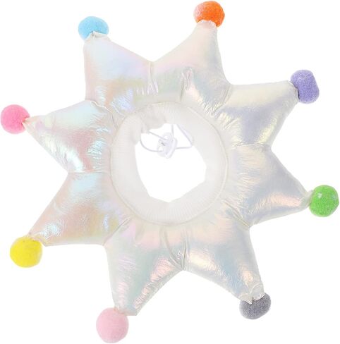 Puppy Collar Cat Recovery Cone Collar Lovely Pom Pom Star Pet Neck Safety Elizabethan for Dog Puppy Surgery (L) Pets in Saudi Arabia