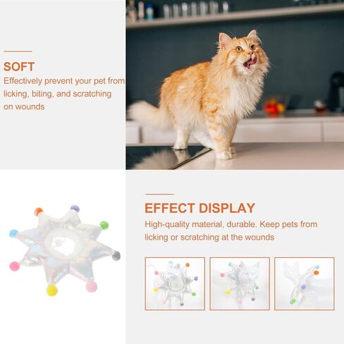 Puppy Collar Cat Recovery Cone Collar Lovely Pom Pom Star Pet Neck Safety Elizabethan for Dog Puppy Surgery (L) Pets in Saudi Arabia