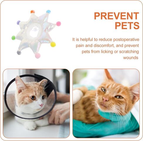 Puppy Collar Cat Recovery Cone Collar Lovely Pom Pom Star Pet Neck Safety Elizabethan for Dog Puppy Surgery (L) Pets in Saudi Arabia