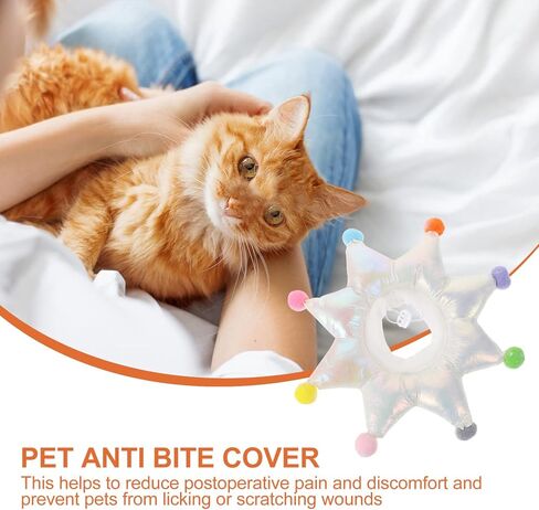 Puppy Collar Cat Recovery Cone Collar Lovely Pom Pom Star Pet Neck Safety Elizabethan for Dog Puppy Surgery (L) Pets in Saudi Arabia