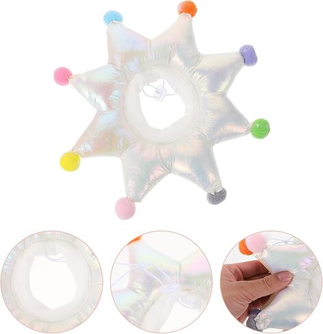 Puppy Collar Cat Recovery Cone Collar Lovely Pom Pom Star Pet Neck Safety Elizabethan for Dog Puppy Surgery (L) Pets in Saudi Arabia