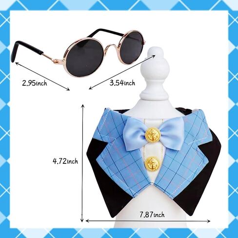 Dog Tuxedo Formal Cat Wedding Bandana Dog Collar with Bow Tie Cat Birthday Costume Dog Wedding Attire Dog Valentines Outfit Pet Gentlemen Sunglasses (blue) in Saudi Arabia