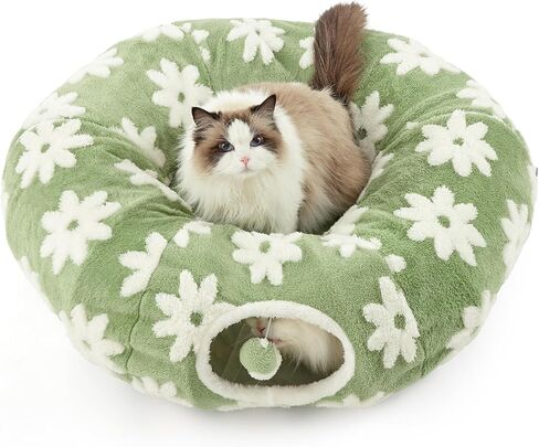 Lesure Cat Tunnel Bed for Indoor - Cute Cat Donut Tunnel with Washable Circle Cushion, Round Pet Peekaboo Cave Toy for Kitten/Puppy/Rabbit, Blue in Kuwait
