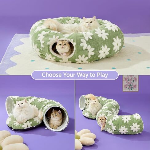 Lesure Cat Tunnel Bed for Indoor - Cute Cat Donut Tunnel with Washable Circle Cushion, Round Pet Peekaboo Cave Toy for Kitten/Puppy/Rabbit, Blue in Kuwait