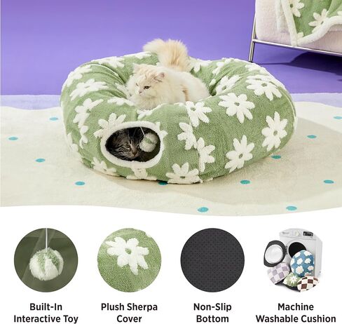 Lesure Cat Tunnel Bed for Indoor - Cute Cat Donut Tunnel with Washable Circle Cushion, Round Pet Peekaboo Cave Toy for Kitten/Puppy/Rabbit, Blue in Kuwait