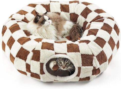 Lesure Cat Tunnel Bed for Indoor - Cute Cat Donut Tunnel with Washable Circle Cushion, Round Pet Peekaboo Cave Toy for Kitten/Puppy/Rabbit, Blue in Kuwait