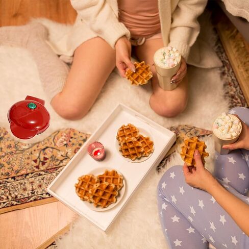 صانعة الوافل الصغيرة المحمولة، ماكينة صنع الوافل الكهربائية المستديرة، ماكينة شواء للفطائر الفردية، الكوكيز، البيض، الفطائر الفردية، البانيني، براونز وغيرها أثناء التنقل، الإفطار والغداء والوجبات الخفيفة (أحمر) in Saudi Arabia