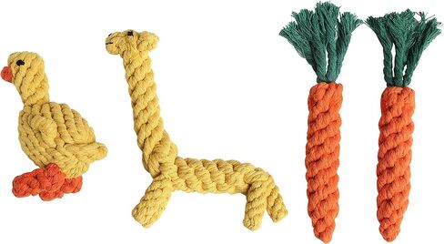 Dog Chew Toys - Cute Animal & Vegetable Puppy Chew Toys Washable Cotton Rope Toys Set for Small Dog Puppy Pet (4 Packs/Set) in Saudi Arabia