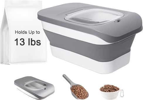 10 Lbs Dog Food Storage Container，Collapsible Pet Food Storage with Airtight Lid ，Silicone Pet Bowl and Dog Food Scoop，Cat Food Storage container Dry Food for Pets, Rice,Cereal in Saudi Arabia