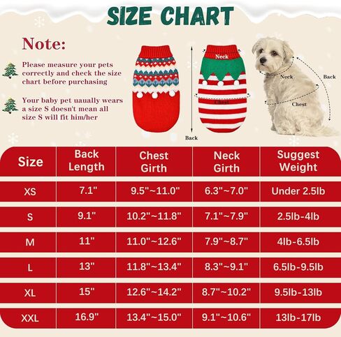 2PCS Puppy Christmas Sweater Cat Turtleneck Knitwear Xmas Elf Outfits Dog Warm Clothes Sweater for Kitties Puppies M in Saudi Arabia
