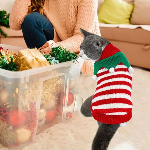 2PCS Puppy Christmas Sweater Cat Turtleneck Knitwear Xmas Elf Outfits Dog Warm Clothes Sweater for Kitties Puppies M in Saudi Arabia