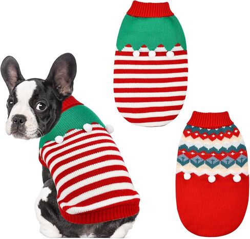 2PCS Puppy Christmas Sweater Cat Turtleneck Knitwear Xmas Elf Outfits Dog Warm Clothes Sweater for Kitties Puppies M in Saudi Arabia