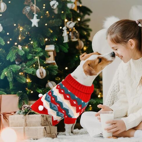 2PCS Puppy Christmas Sweater Cat Turtleneck Knitwear Xmas Elf Outfits Dog Warm Clothes Sweater for Kitties Puppies M in Saudi Arabia
