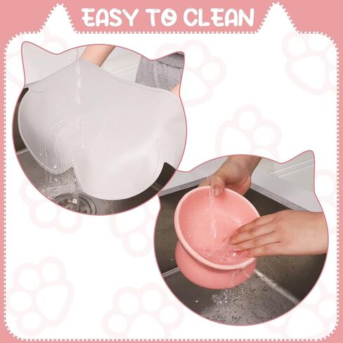 2 Pcs Ceramic Elevated Cat Bowls 15° Ceramic Tilted Cat Bowls with Silicone Non Slip Mat Raised Cat Food Water Bowls Set Anti Vomiting Microwave Dishwasher Safe for Indoor Cats Dogs, Pink in Saudi Arabia