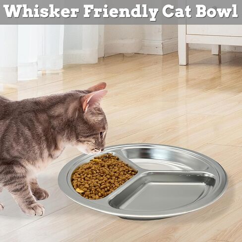 3 عبوات من أوعية القطط المصنوعة من الفولاذ المقاوم للصدأ، أطباق طعام ومياه ضحلة للقطط وأطباق معدنية واسعة مقسمة للحيوانات الأليفة مع 3 أقسام للكلاب والقطط الداخلية (قطر 10.2 بوصة) in Kuwait