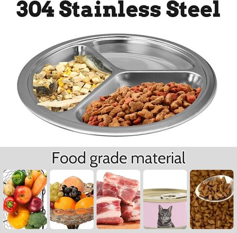 3 عبوات من أوعية القطط المصنوعة من الفولاذ المقاوم للصدأ، أطباق طعام ومياه ضحلة للقطط وأطباق معدنية واسعة مقسمة للحيوانات الأليفة مع 3 أقسام للكلاب والقطط الداخلية (قطر 10.2 بوصة) in Kuwait