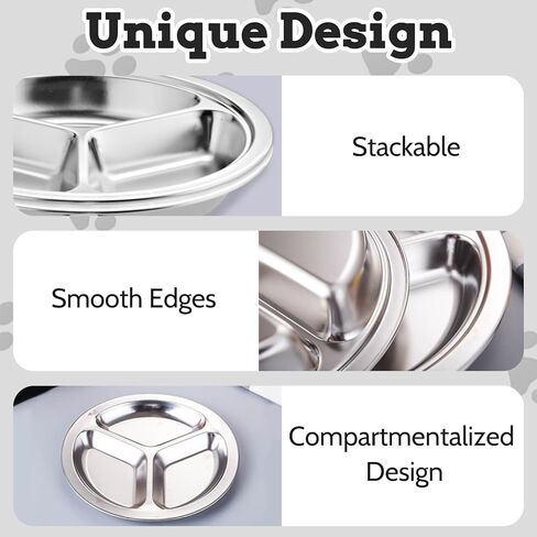 3 عبوات من أوعية القطط المصنوعة من الفولاذ المقاوم للصدأ، أطباق طعام ومياه ضحلة للقطط وأطباق معدنية واسعة مقسمة للحيوانات الأليفة مع 3 أقسام للكلاب والقطط الداخلية (قطر 10.2 بوصة) in Kuwait