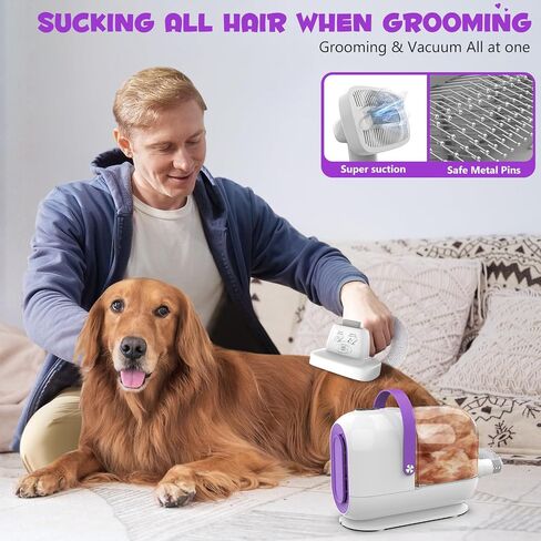 Dog Grooming Kit&Vacuum, 3L Pet Grooming Vacuum 99% Pet Hair Suction, 5 Pet Grooming Tools, 5 Combs, Quiet Pet Vacuum Groomer with Hair Roller, Massage Nozzle for Shedding Dogs, Cats in Saudi Arabia