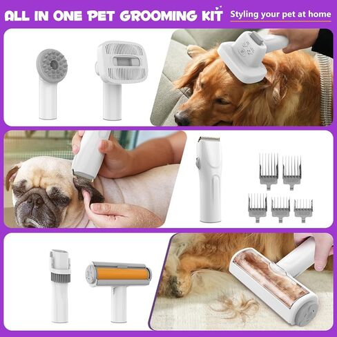 Dog Grooming Kit&Vacuum, 3L Pet Grooming Vacuum 99% Pet Hair Suction, 5 Pet Grooming Tools, 5 Combs, Quiet Pet Vacuum Groomer with Hair Roller, Massage Nozzle for Shedding Dogs, Cats in Saudi Arabia