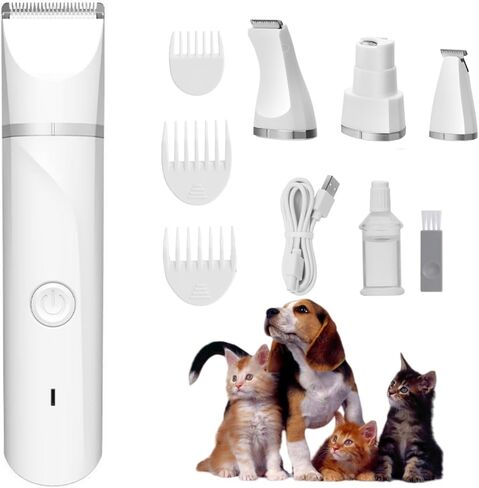 Electric Pet Hair Trimmer Kits,Quiet 4 in 1 Grooming Shavers for Small Dogs and Cats,Rechargeable Paw Trimming Removal Waterproof Nail Grinder Shaver for Small Dogs White-7021 in Saudi Arabia