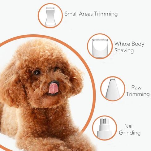 Electric Pet Hair Trimmer Kits,Quiet 4 in 1 Grooming Shavers for Small Dogs and Cats,Rechargeable Paw Trimming Removal Waterproof Nail Grinder Shaver for Small Dogs White-7021 in Saudi Arabia