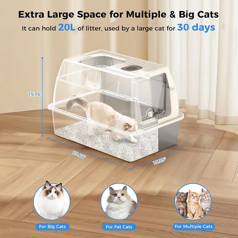 STARKMAN Enclosed Stainless Steel Cat Litter Box with Lid, Extra Large Side Entry Litter Box for Big Cats, with High Sides for Multiple Big Cats, Metal Cat Litter Box Never Absorbs Odors (White) in Saudi Arabia