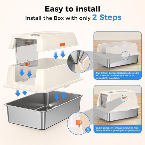 STARKMAN Enclosed Stainless Steel Cat Litter Box with Lid, Extra Large Side Entry Litter Box for Big Cats, with High Sides for Multiple Big Cats, Metal Cat Litter Box Never Absorbs Odors (White) in Saudi Arabia