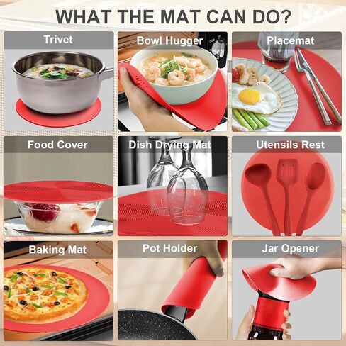 2 in 1, JesDiary Clear Microwave Cover & Multi-Purpose Mat- Mat as Bowl Holders, Cover for Plate Food Splatter Guard, Microwave Cooking Lid & Silicone Versatile Trivet, Dishwasher Safe,10.5inch, Red in Saudi Arabia