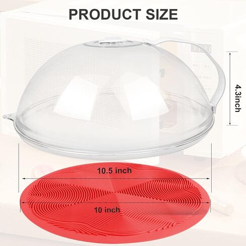 2 in 1, JesDiary Clear Microwave Cover & Multi-Purpose Mat- Mat as Bowl Holders, Cover for Plate Food Splatter Guard, Microwave Cooking Lid & Silicone Versatile Trivet, Dishwasher Safe,10.5inch, Red in Saudi Arabia
